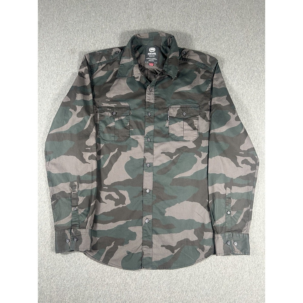 Ecko UnItd. Men's Camouflage‎ Long Sleeve Military Button-Down Shirt Large